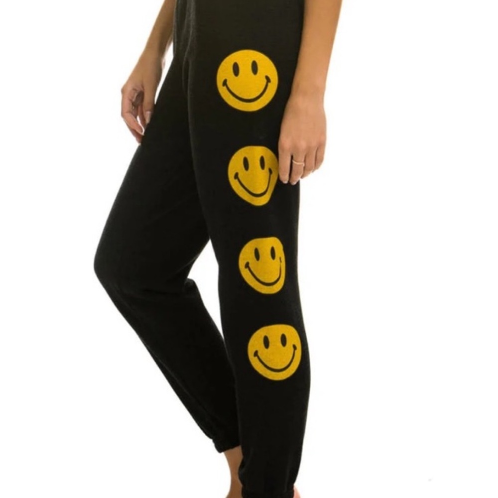 Aviator Nation Black and Yellow Smiley Joggers